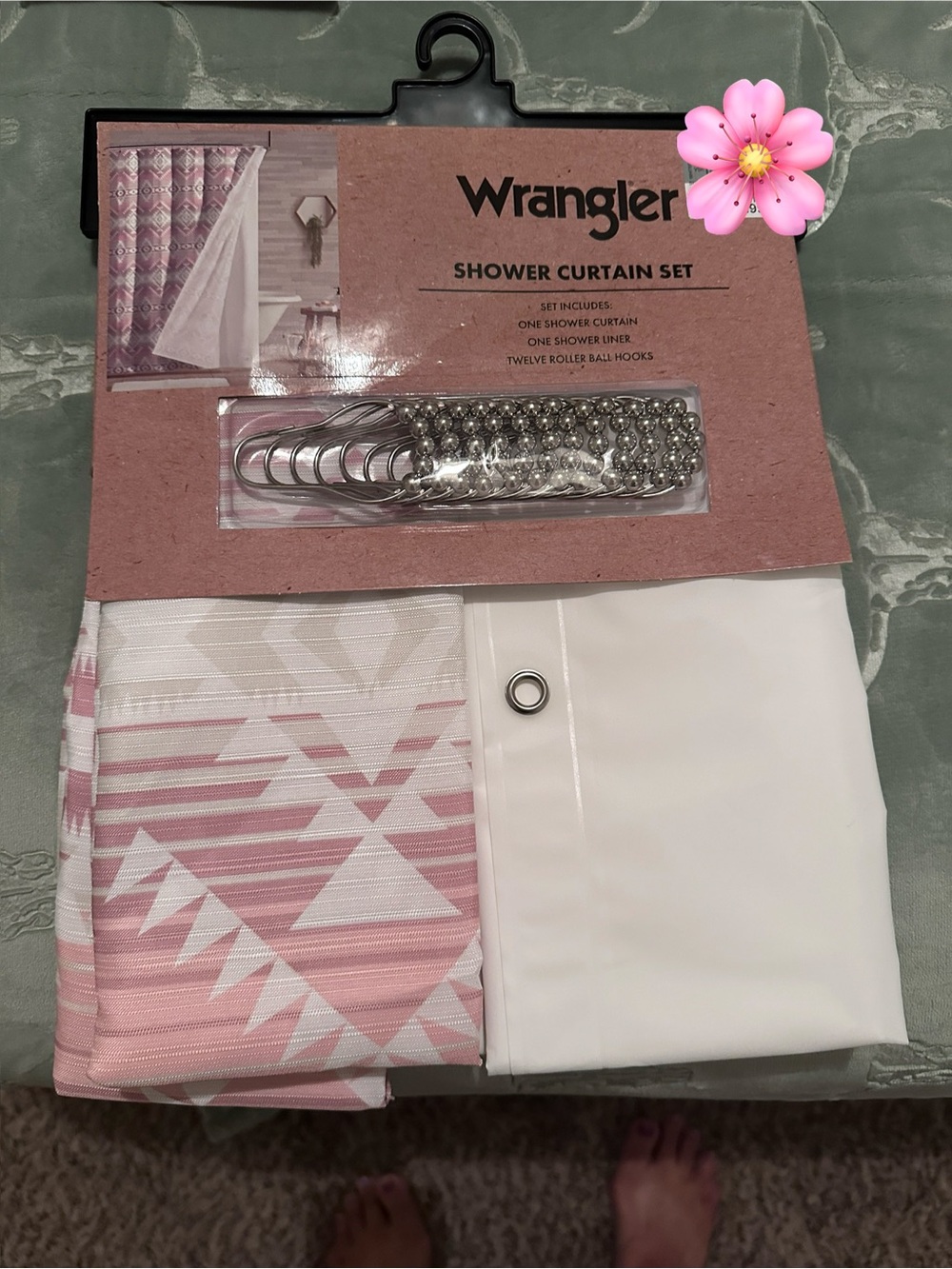 Pink Geometric Shower Curtain Set